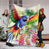 Australia Rainbow Lorikeets Blanket - Rainbow Lorikeets Flying With Grevillea Flowers Art Blanket
