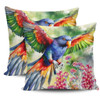 Australia Rainbow Lorikeets Pillow Cases - Rainbow Lorikeets Flying With Grevillea Flowers Art Pillow Cases