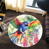 Australia Rainbow Lorikeets Round Rug - Rainbow Lorikeets Flying With Grevillea Flowers Art Round Rug