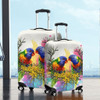 Australia Rainbow Lorikeets Luggage Cover - Rainbow Lorikeets With Grevillea Flowers Luggage Cover