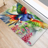 Australia Rainbow Lorikeets Doormat - Rainbow Lorikeets Flying With Grevillea Flowers Art Doormat