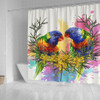 Australia Rainbow Lorikeets Shower Curtain - Rainbow Lorikeets With Grevillea Flowers Shower Curtain