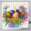 Australia Rainbow Lorikeets Shower Curtain - Rainbow Lorikeets With Grevillea Flowers Shower Curtain