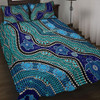 Australia Turtles Aboriginal Quilt Bed Set - River And Turtles Dot Art Painting Blue Quilt Bed Set