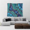 Australia Turtles Aboriginal Tapestry - River And Turtles Dot Art Painting Blue Tapestry