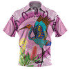 Australia Aboriginal Polo Shirt - Brolga Bird Dancing With Australia Native Flowers Polo Shirt