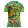 Australia Aboriginal T-shirt - Brolga Bird Dancing With Australia Native Flowers V2 T-shirt