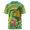 Australia Aboriginal T-shirt - Brolga Bird Dancing With Australia Native Flowers V2 T-shirt