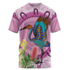 Australia Aboriginal T-shirt - Brolga Bird Dancing With Australia Native Flowers T-shirt
