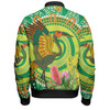 Australia Aboriginal Bomber Jacket - Brolga Bird Dancing With Australia Native Flowers V2 Bomber Jacket