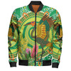 Australia Aboriginal Bomber Jacket - Brolga Bird Dancing With Australia Native Flowers V2 Bomber Jacket