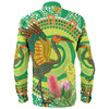 Australia Aboriginal Long Sleeve Shirt - Brolga Bird Dancing With Australia Native Flowers V2 Long Sleeve Shirt