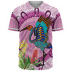 Australia Aboriginal Baseball Shirt - Brolga Bird Dancing With Australia Native Flowers Baseball Shirt