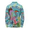 Australia Aboriginal Long Sleeve Polo Shirt - Brolga Bird Dancing With Australia Native Flowers V3 Long Sleeve Polo Shirt