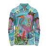 Australia Aboriginal Long Sleeve Polo Shirt - Brolga Bird Dancing With Australia Native Flowers V3 Long Sleeve Polo Shirt