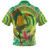 Australia Aboriginal Zip Polo Shirt - Brolga Bird Dancing With Australia Native Flowers V2 Zip Polo Shirt