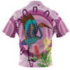 Australia Aboriginal Zip Polo Shirt - Brolga Bird Dancing With Australia Native Flowers Zip Polo Shirt