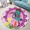 Australia Aboriginal Round Rug - Brolga Bird Dancing With Australia Native Flowers Round Rug