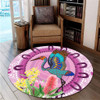 Australia Aboriginal Round Rug - Brolga Bird Dancing With Australia Native Flowers Round Rug