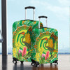 Australia Aboriginal Luggage Cover - Brolga Bird Dancing With Australia Native Flowers V2 Luggage Cover