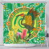 Australia Aboriginal Shower Curtain - Brolga Bird Dancing With Australia Native Flowers V2 Shower Curtain