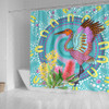 Australia Aboriginal Shower Curtain - Brolga Bird Dancing With Australia Native Flowers V3 Shower Curtain