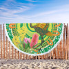 Australia Aboriginal Beach Blanket - Brolga Bird Dancing With Australia Native Flowers V2 Beach Blanket