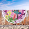 Australia Aboriginal Beach Blanket - Brolga Bird Dancing With Australia Native Flowers Beach Blanket