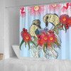 Australia Kookaburra Shower Curtain - Couple Kookaburra With Eucalyptus Flower Art Shower Curtain