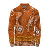 Australia Goanna Aboriginal Long Sleeve Polo Shirt - Indigenous Dot Goanna (Orange) Long Sleeve Polo Shirt