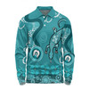 Australia Goanna Aboriginal Long Sleeve Polo Shirt - Indigenous Dot Goanna (Teal Blue) Long Sleeve Polo Shirt