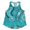 Australia Goanna Aboriginal Women Racerback Singlet - Indigenous Dot Goanna (Teal Blue) Women Racerback Singlet