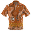Australia Goanna Aboriginal Zip Polo Shirt - Indigenous Dot Goanna (Orange) Zip Polo Shirt