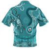 Australia Goanna Aboriginal Zip Polo Shirt - Indigenous Dot Goanna (Teal Blue) Zip Polo Shirt