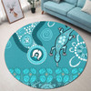 Australia Goanna Aboriginal Round Rug - Indigenous Dot Goanna (Teal Blue) Round Rug