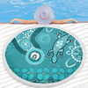 Australia Goanna Aboriginal Beach Blanket - Indigenous Dot Goanna (Teal Blue) Beach Blanket