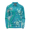 Australia Turtles Aboriginal Long Sleeve Polo Shirt - Indigenous Dot Turtles In The Ocean (Turquoise) Long Sleeve Polo Shirt