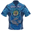 Australia Aboriginal Custom Zip Polo Shirt - Blue Aboriginal Dot With Fish Personalised Photo Zip Polo Shirt