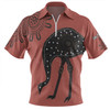 Australia Emu Aboriginal Custom Zip Polo Shirt - Emu Dreamtime Zip Polo Shirt