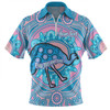 Australia Emu Aboriginal Custom Zip Polo Shirt - Blue Indigenous Dreamtime Emu Zip Polo Shirt