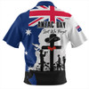 Australia Anzac Day Zip Polo Shirt - Anzac Day With Map And Flag Australia Zip Polo Shirt