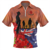 Australia Zip Polo Shirt Lest We Forger Soldiers Flag With Poppy Flower