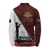 Australia Long Sleeve Polo Shirt - Anzac Day Poppy Flower And Barbed Wire