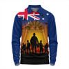 Australia Long Sleeve Polo Shirt Anzac Flag With Soldiers Sunset