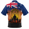 Australia Zip Polo Shirt Anzac Flag With Soldiers Sunset