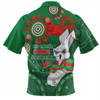 South Sydney Rabbitohs Zip Polo Shirt Aboriginal Indigenous Naidoc Week Dreamtime Dot Painting With Flag