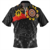 Australia Zip Polo Shirt Aboriginal Indigenous Dot Painting With Flag