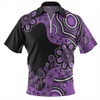 Australia Zip Polo Shirt Aboriginal Indigenous Dot Painting Purple