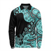 Australia Long Sleeve Polo Shirt Aboriginal Indigenous Dot Painting Turquoise