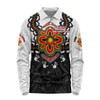 Australia Long Sleeve Polo Shirt Aboriginal Inspired Naidoc Symbol Pattern White